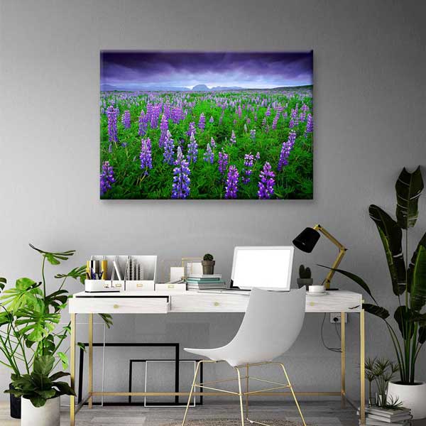Mor Lupin Çiçekleriyle Doğa Manzarası Kanvas Duvar Tablosu 2121