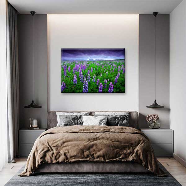 Mor Lupin Çiçekleriyle Doğa Manzarası Kanvas Duvar Tablosu 2121