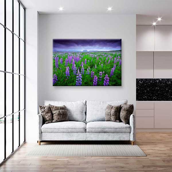 Mor Lupin Çiçekleriyle Doğa Manzarası Kanvas Duvar Tablosu 2121