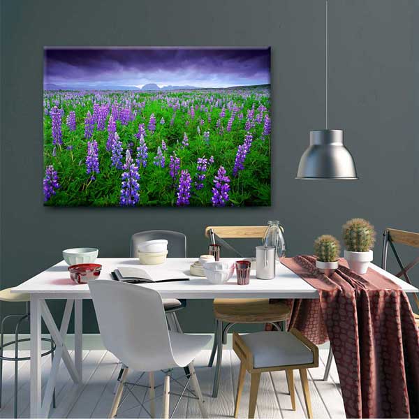 Mor Lupin Çiçekleriyle Doğa Manzarası Kanvas Duvar Tablosu 2121