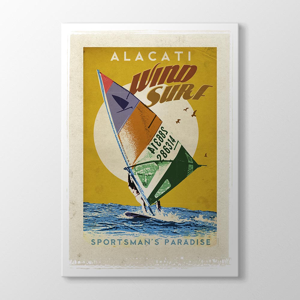 Alaçatı Windsurf Vintage Poster Kanvas Tablo E-501