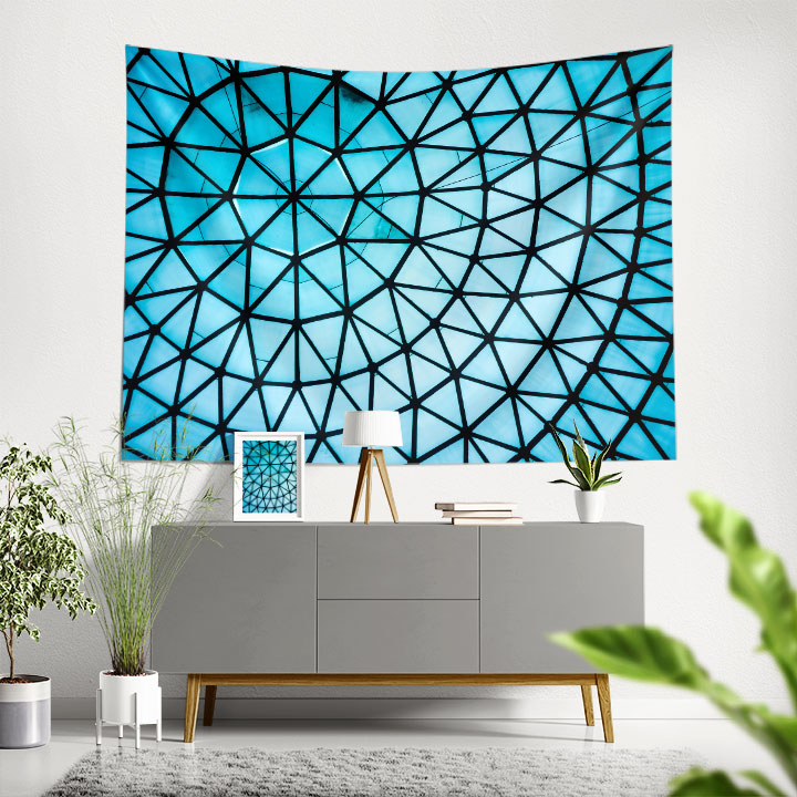 Geometrik Cam Tavan Desenli Mavi Duvar Örtüsü Kumaş Baskı 5599