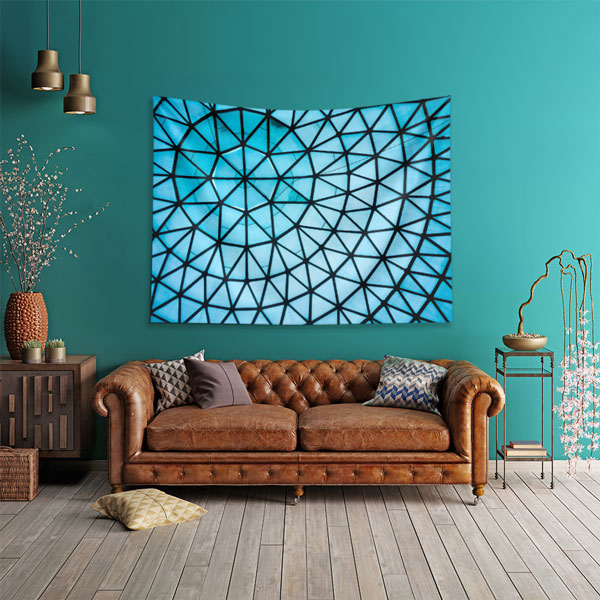 Geometrik Cam Tavan Desenli Mavi Duvar Örtüsü Kumaş Baskı 5599