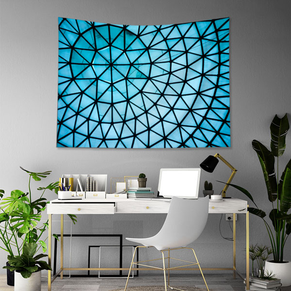 Geometrik Cam Tavan Desenli Mavi Duvar Örtüsü Kumaş Baskı 5599