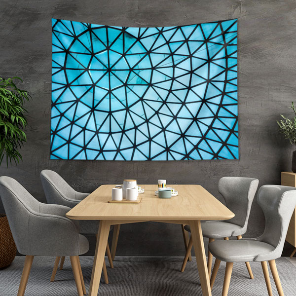 Geometrik Cam Tavan Desenli Mavi Duvar Örtüsü Kumaş Baskı 5599