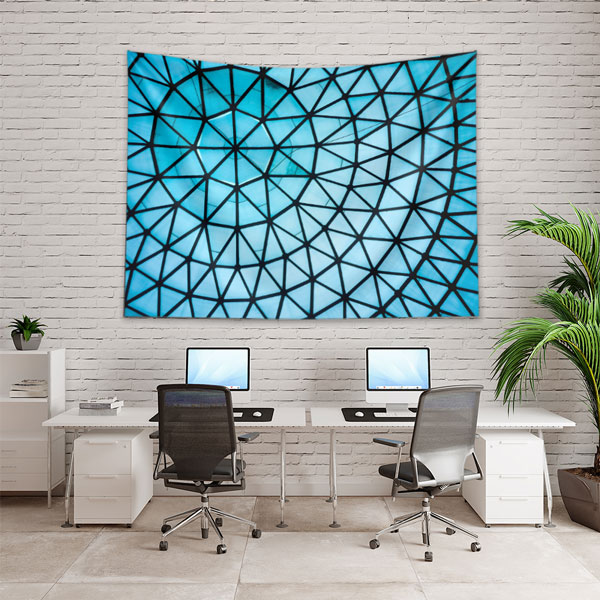 Geometrik Cam Tavan Desenli Mavi Duvar Örtüsü Kumaş Baskı 5599