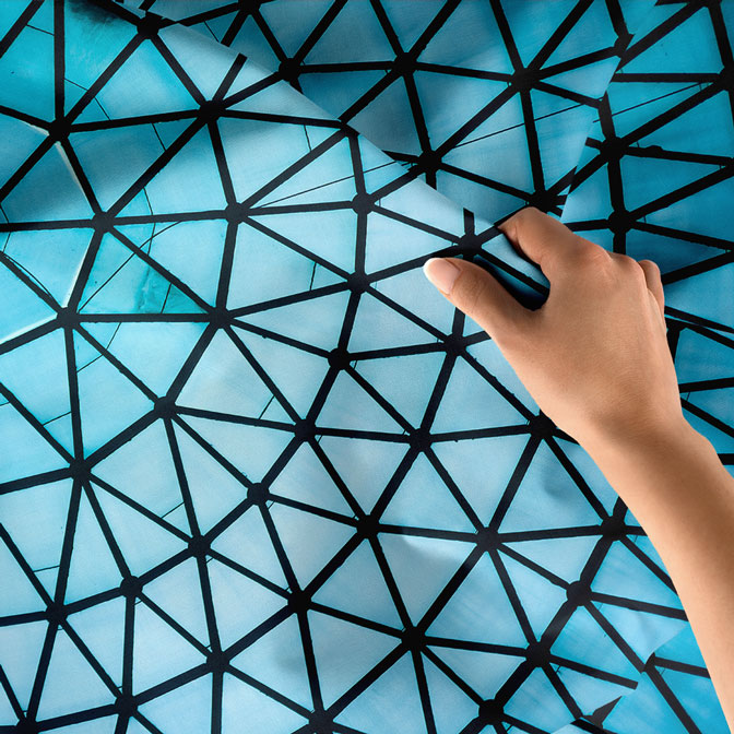 Geometrik Cam Tavan Desenli Mavi Duvar Örtüsü Kumaş Baskı 5599