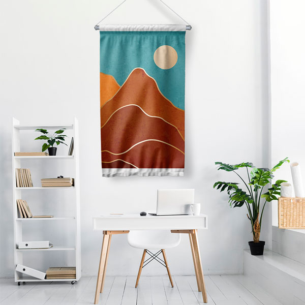 Minimal Kızıl Dağ Manzaralı Duvar Flaması 6305