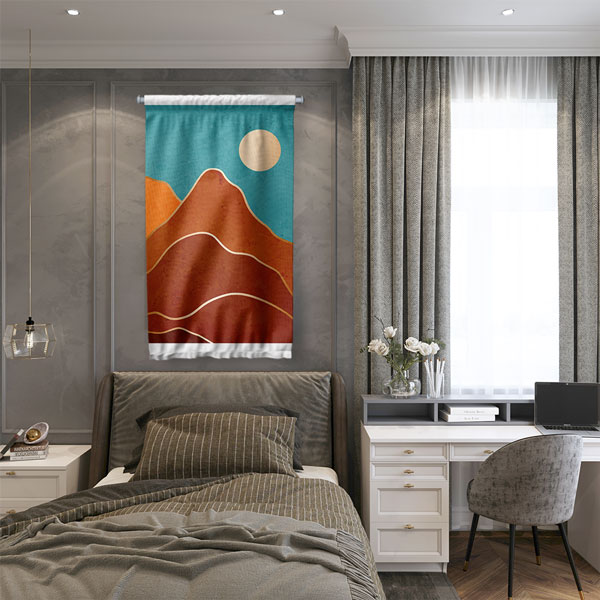 Minimal Kızıl Dağ Manzaralı Duvar Flaması 6305