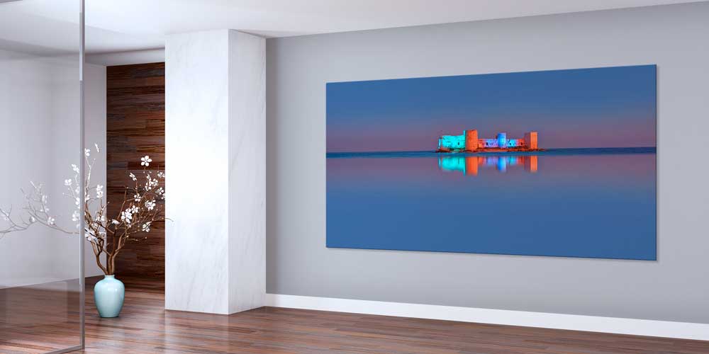 Deniz Üzerinde Tarihi Yapı ve Gece Yansıması Manzaralı Büyük Ebat Duvar Dekor Ürünü 11888