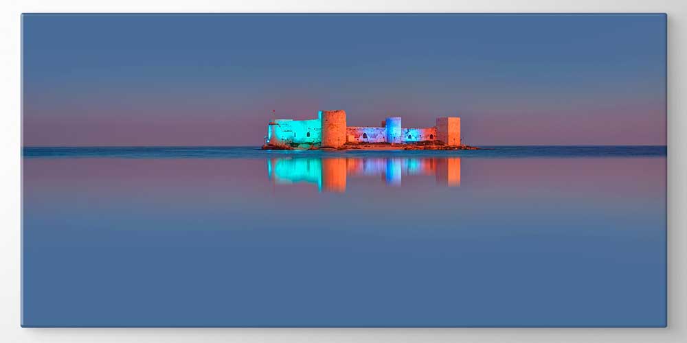 Deniz Üzerinde Tarihi Yapı ve Gece Yansıması Manzaralı Büyük Ebat Duvar Dekor Ürünü 11888