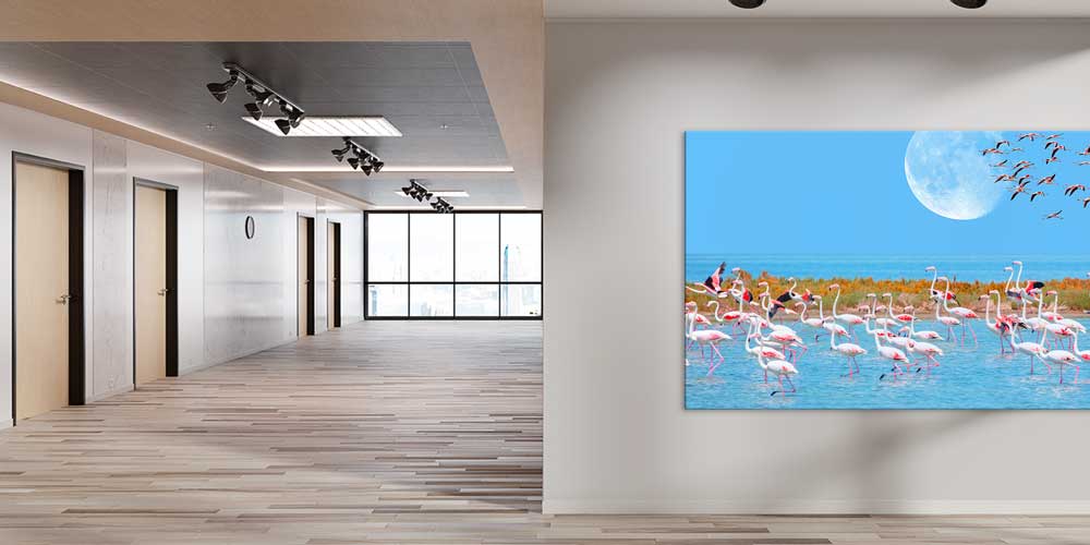 Flamingo Sürüsü ve Ay Manzaralı Büyük Ebat Duvar Dekor Ürünü 11889