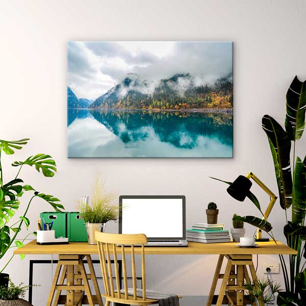 Sisli Dağ ve Göl Yansıması Kanvas Tablo – Fotoğraf Sanatı Duvar Dekoru 13319
