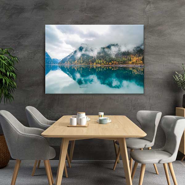 Sisli Dağ ve Göl Yansıması Kanvas Tablo – Fotoğraf Sanatı Duvar Dekoru 13319