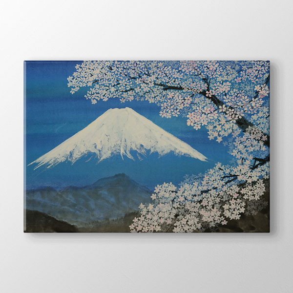 Sakura Çiçekleri ve Karlı Dağ Manzarası Kanvas Tablo 5237