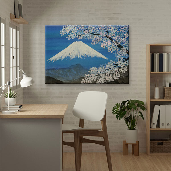 Sakura Çiçekleri ve Karlı Dağ Manzarası Kanvas Tablo 5237
