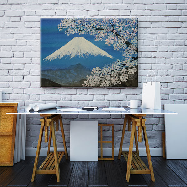 Sakura Çiçekleri ve Karlı Dağ Manzarası Kanvas Tablo 5237