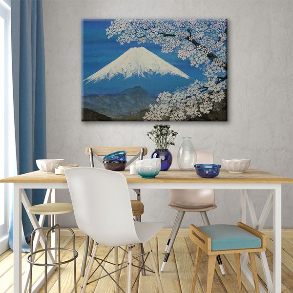 Sakura Çiçekleri ve Karlı Dağ Manzarası Kanvas Tablo 5237