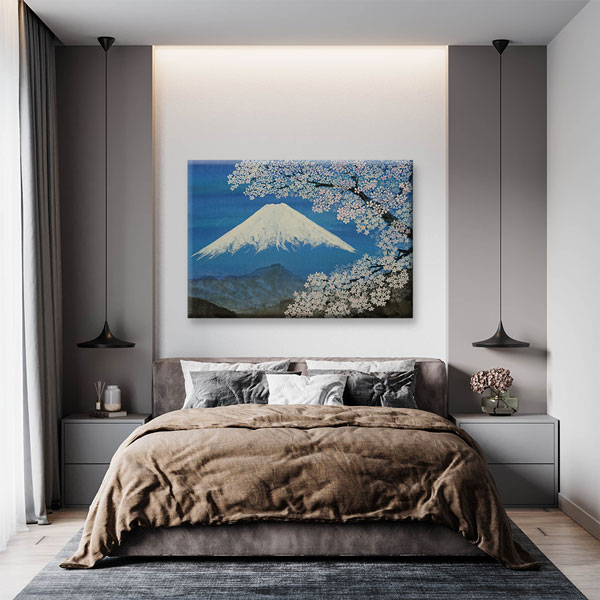 Sakura Çiçekleri ve Karlı Dağ Manzarası Kanvas Tablo 5237