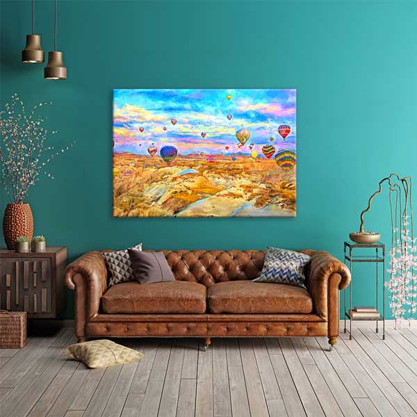 Kapadokya Sanatsal Renkli Balonlar Manzarası Kanvas Tablo 12093