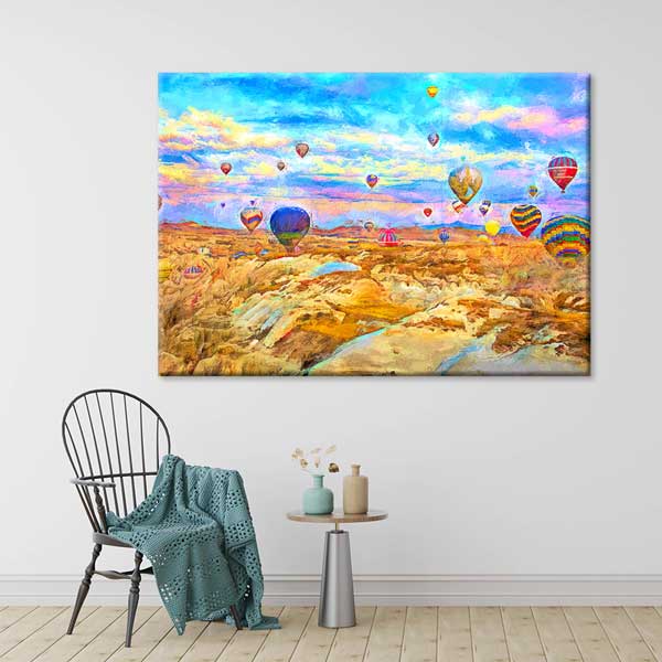 Kapadokya Sanatsal Renkli Balonlar Manzarası Kanvas Tablo 12093