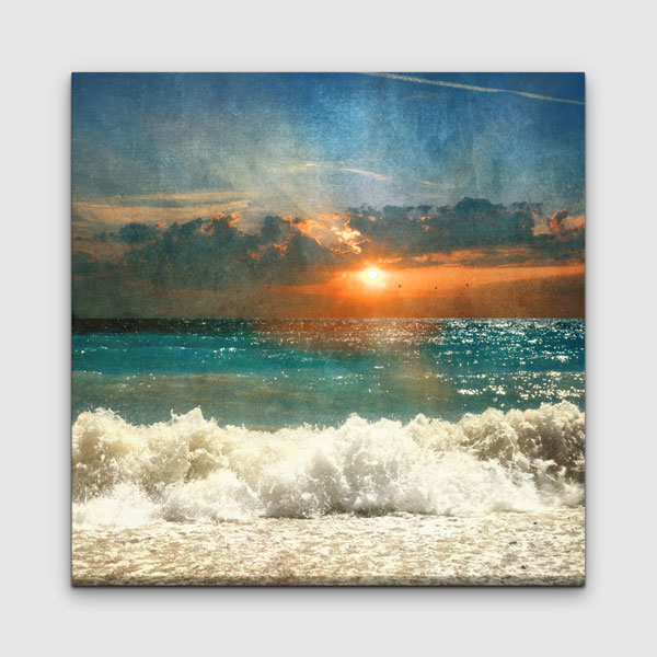 Gün Batımında Kumsala Vuran Dalgalar Deniz Temalı Duvar Tablosu 7448