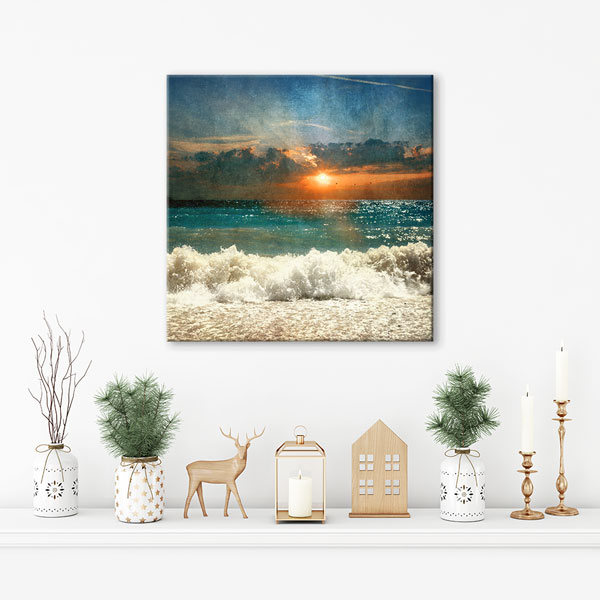 Gün Batımında Kumsala Vuran Dalgalar Deniz Temalı Duvar Tablosu 7448
