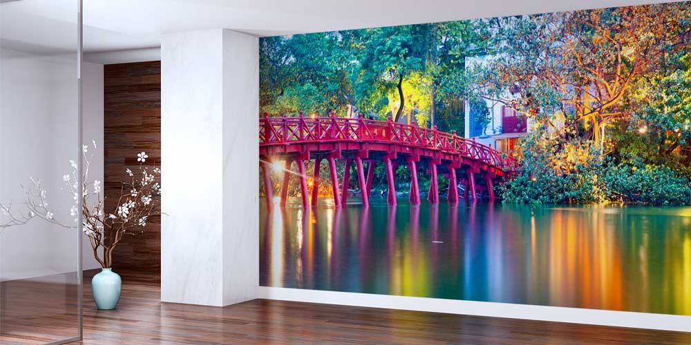 Kırmızı Köprü ve Göl Yansıması Duvar Kaplaması 12855