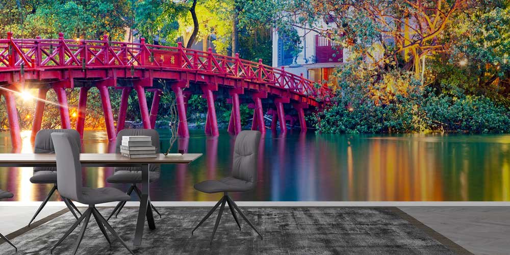 Kırmızı Köprü ve Göl Yansıması Duvar Kaplaması 12855