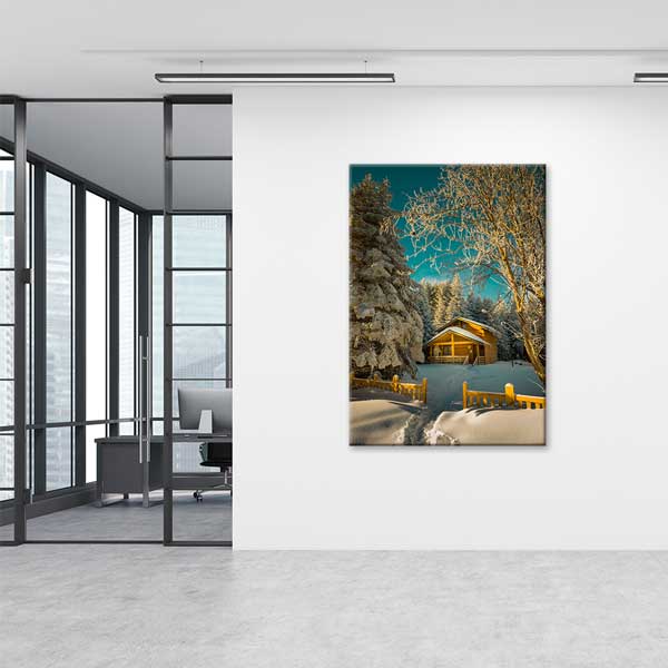 Karlı Orman İçinde Ahşap Dağ Evi Kış Manzarası Kanvas Tablo 12064