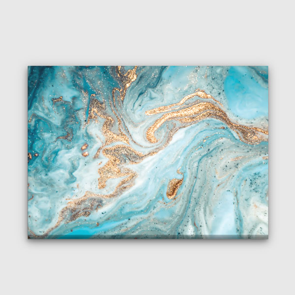 Turkuaz ve Altın Tonlu Modern Ebru Desenli Duvar Tablosu Kanvas Tablo 12130