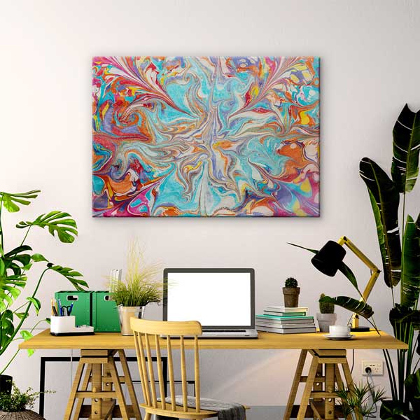 Çok Renkli Modern Ebru Desenli Duvar Tablosu Kanvas Tablo 12131