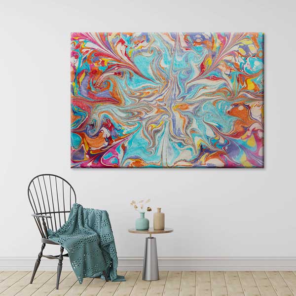 Çok Renkli Modern Ebru Desenli Duvar Tablosu Kanvas Tablo 12131