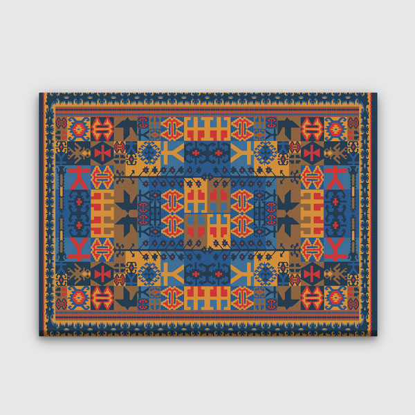 Geleneksel Anadolu Kilim Motifli Simetrik Duvar Tablosu Kanvas Tablo 12146