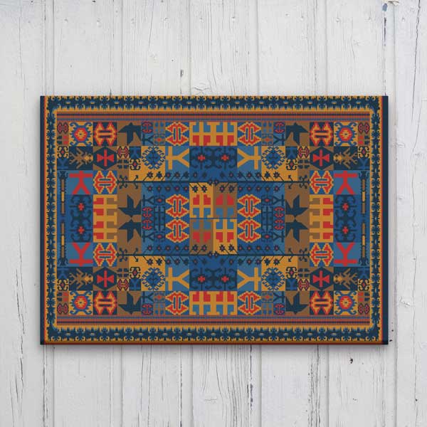 Geleneksel Anadolu Kilim Motifli Simetrik Duvar Tablosu Kanvas Tablo 12146