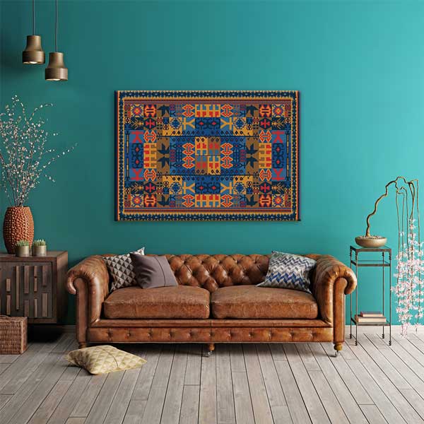 Geleneksel Anadolu Kilim Motifli Simetrik Duvar Tablosu Kanvas Tablo 12146