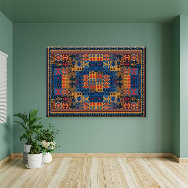 Geleneksel Anadolu Kilim Motifli Simetrik Duvar Tablosu Kanvas Tablo 12146