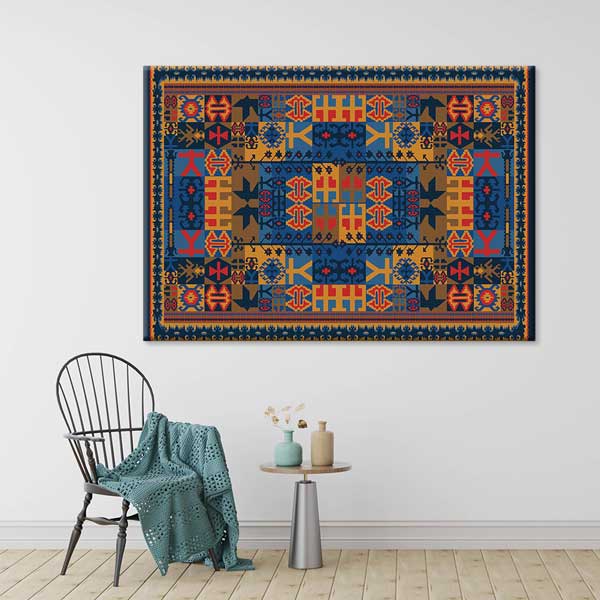 Geleneksel Anadolu Kilim Motifli Simetrik Duvar Tablosu Kanvas Tablo 12146