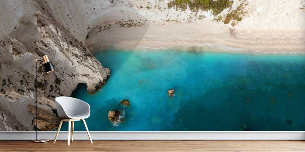 wall-art-decor-13107-00 Turkuaz Deniz ve Kayalık Sahil Manzaralı Avrupa Duvar Kağıdı 13107