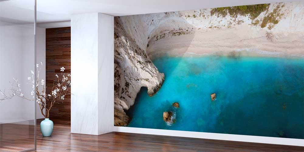 Turkuaz Deniz ve Kayalık Sahil Manzaralı Avrupa Duvar Kağıdı 13107