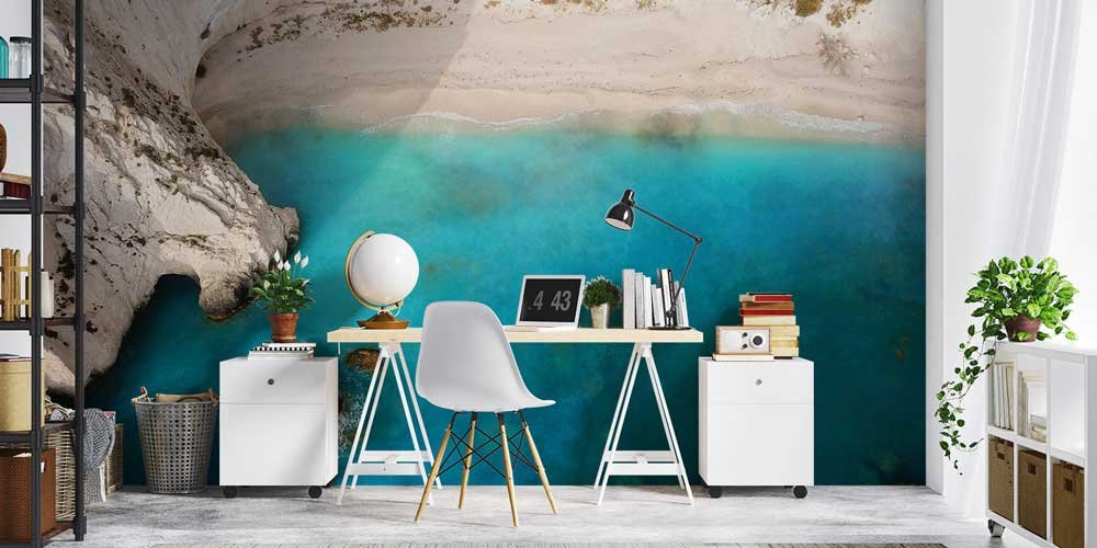 Turkuaz Deniz ve Kayalık Sahil Manzaralı Avrupa Duvar Kağıdı 13107