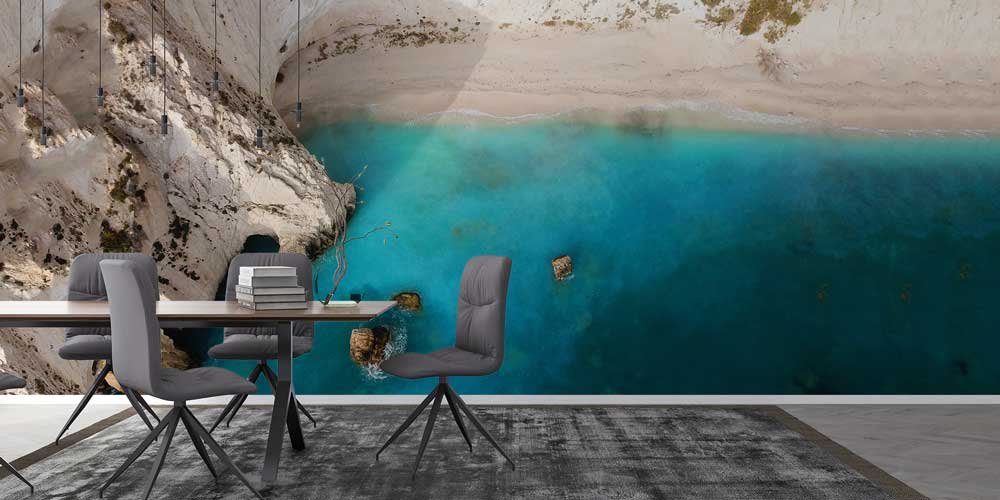 Turkuaz Deniz ve Kayalık Sahil Manzaralı Avrupa Duvar Kağıdı 13107