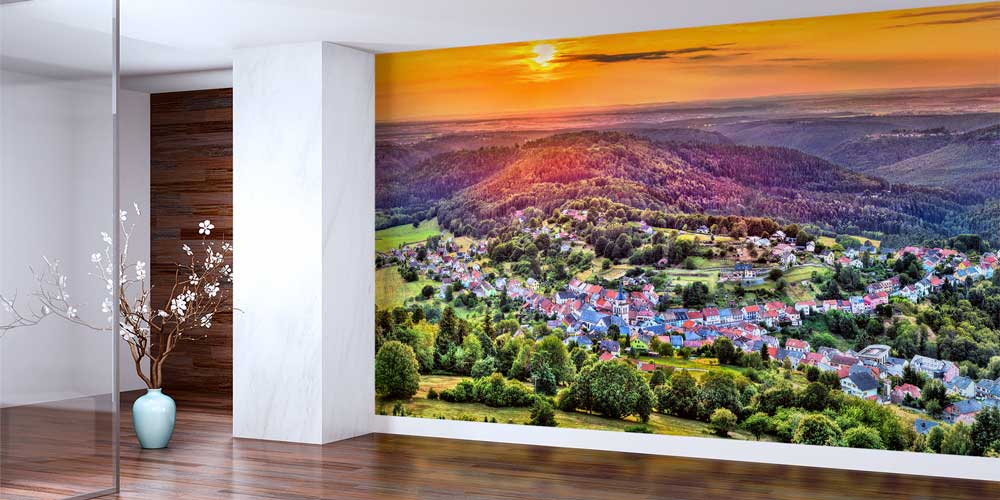 Gün Batımında Avrupa Köyü Panoramik Manzaralı Duvar Kağıdı 13125