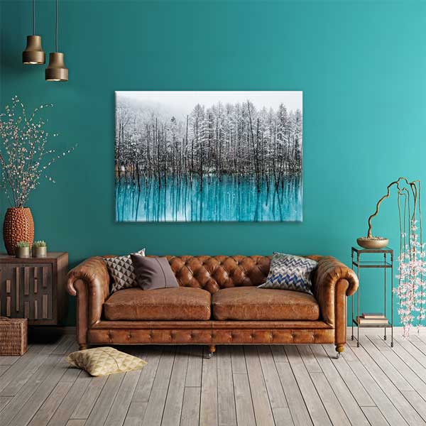 Kış Manzarası Turkuaz Göl Kanvas Tablo 13328