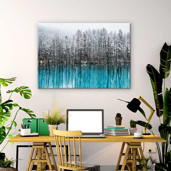 Kış Manzarası Turkuaz Göl Kanvas Tablo 13328
