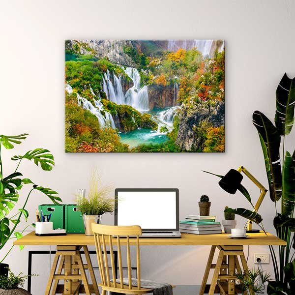 Şelale ve Sonbahar Doğası Manzarası Duvar Tablosu 13390