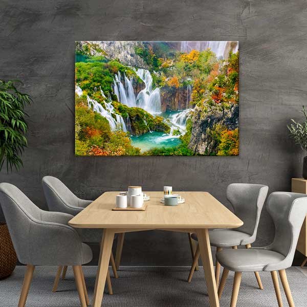 Şelale ve Sonbahar Doğası Manzarası Duvar Tablosu 13390