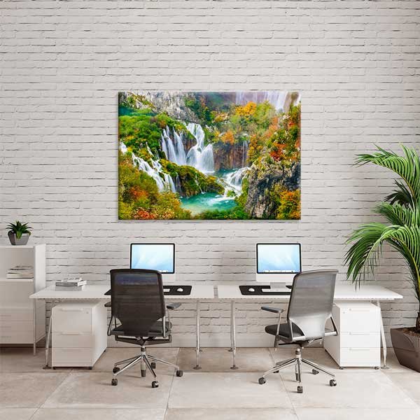 Şelale ve Sonbahar Doğası Manzarası Duvar Tablosu 13390