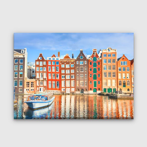 Amsterdam Kanalları ve Renkli Evler Manzarası Kanvas Tablo 13544