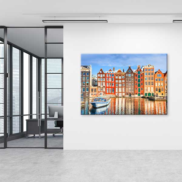 Amsterdam Kanalları ve Renkli Evler Manzarası Kanvas Tablo 13544